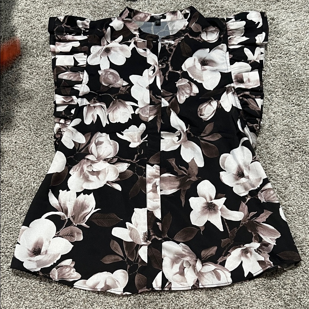 Express Floral Ruffle Sleeve Women's Top